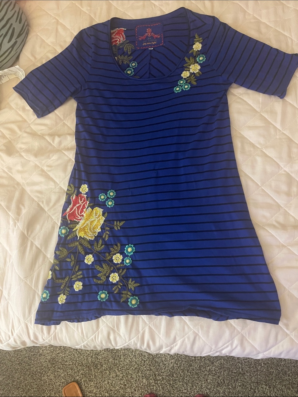 Johnny Was Blue Striped Embroidered Women’s Tunic/Dress - Size Small